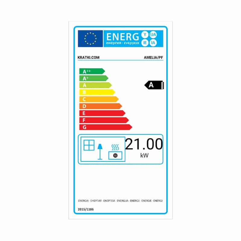 Kratki AMELIA PF Ενεργειακό Τζάκι Ξύλου Αερόθερμο 21kw Ίσιο Μαντεμένιο με Ανοιγόμενη Πόρτα Ενεργειακή Καρτέλα