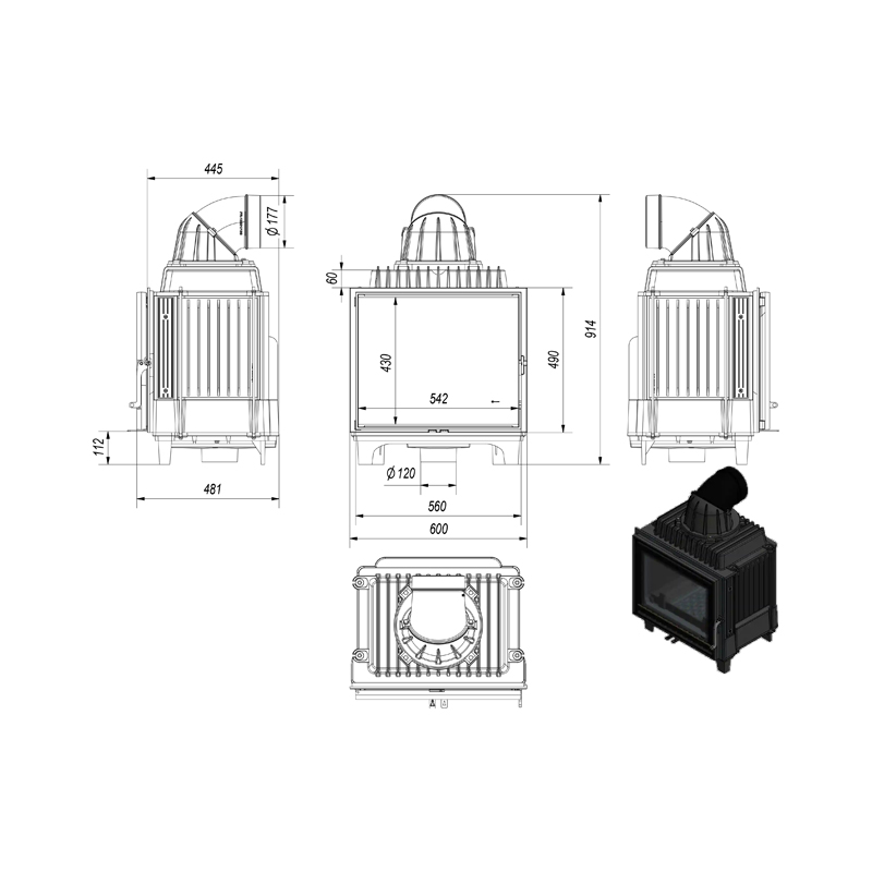 Kratki FRANEK 10 PF Ενεργειακό Τζάκι Ξύλου Αερόθερμο 10kw Ίσιο Μαντεμένιο με Ανοιγόμενη Πόρτα