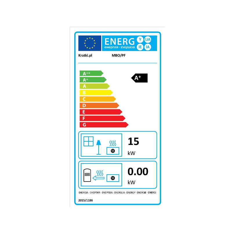 Kratki MBO PF Ενεργειακό Τζάκι Ξύλου Αερόθερμο 15kw Ίσιο από Χάλυβα με Ανοιγόμενη Πόρτα Ενεργειακή Καρτέλα