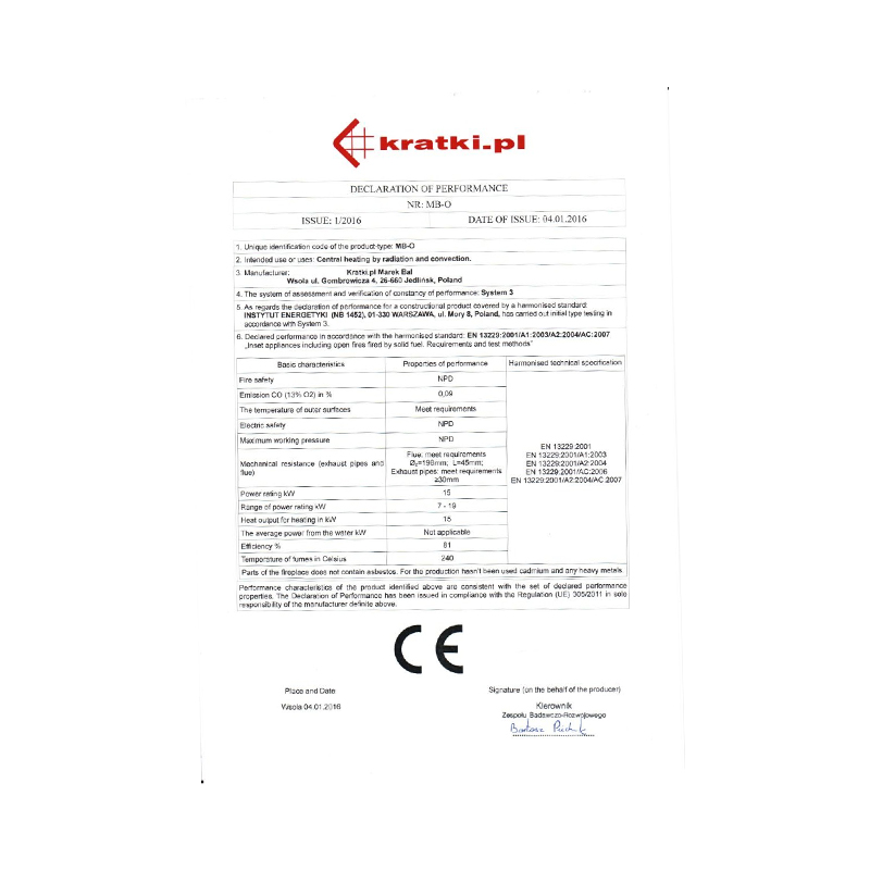 Kratki MBO PF Ενεργειακό Τζάκι Ξύλου Αερόθερμο 15kw Ίσιο από Χάλυβα με Ανοιγόμενη Πόρτα CE