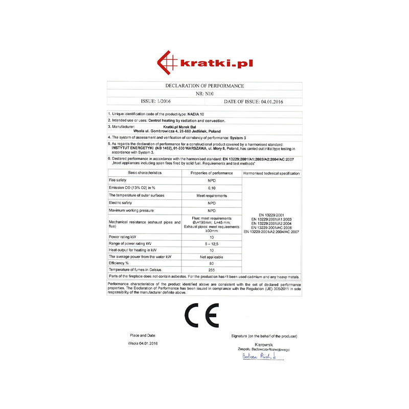 Kratki NADIA 10 G Ενεργειακό Τζάκι Ξύλου Αερόθερμο 10kw Ίσιο από Χάλυβα με Συρόμενη Πόρτα CE