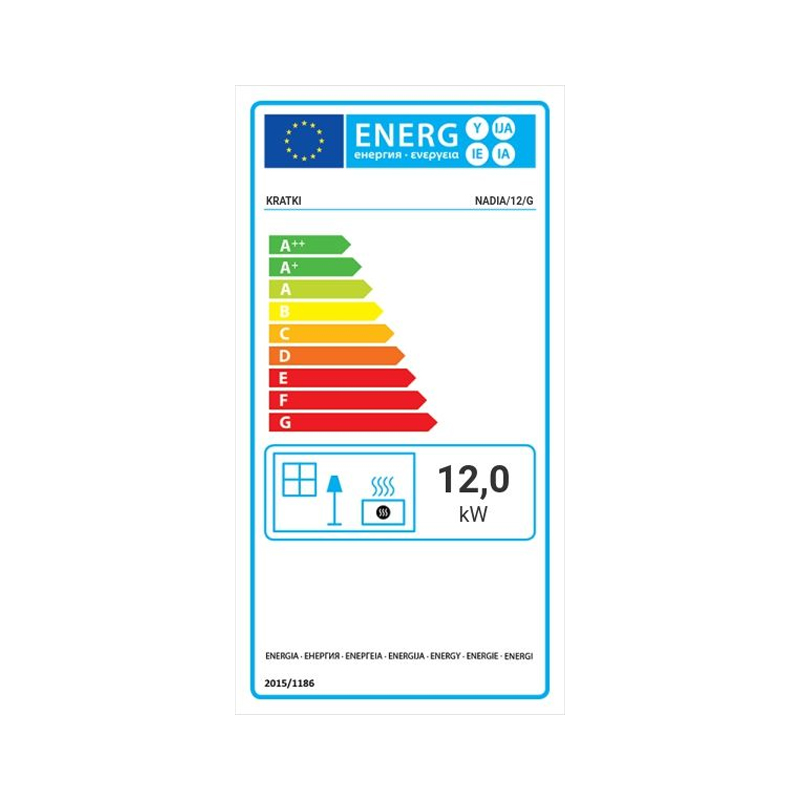 Kratki NADIA 12 G Ενεργειακό Τζάκι Ξύλου Αερόθερμο 12kw Ίσιο από Χάλυβα με Συρόμενη Πόρτα Ενεργειακή Καρτέλα