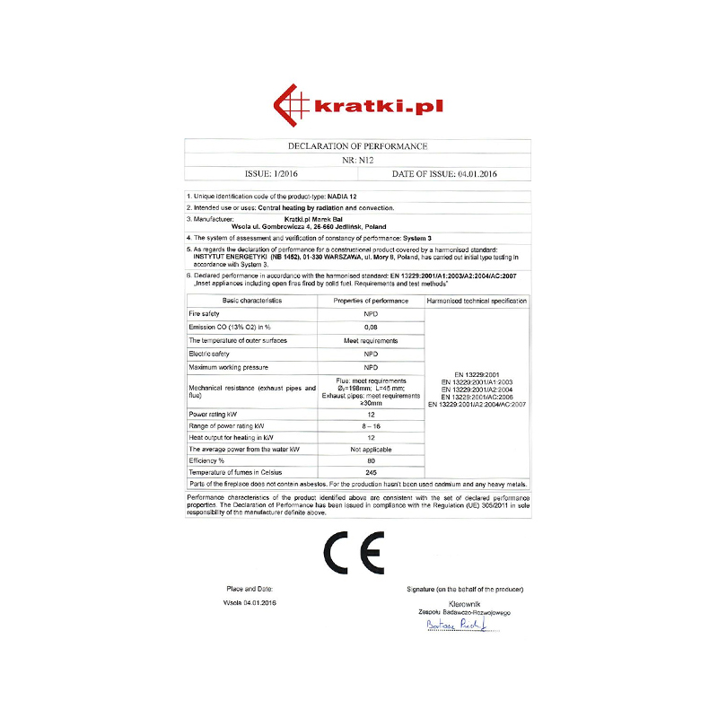 Kratki NADIA 12 G Ενεργειακό Τζάκι Ξύλου Αερόθερμο 12kw Ίσιο από Χάλυβα με Συρόμενη Πόρτα CE