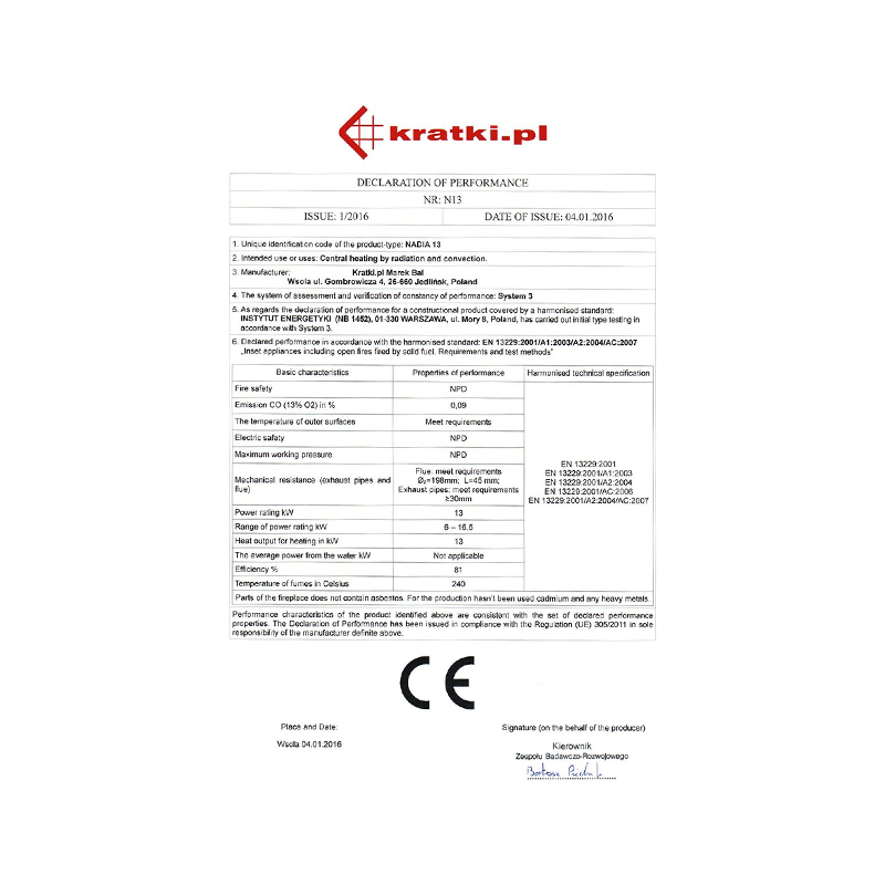 Kratki NADIA 13 G Ενεργειακό Τζάκι Ξύλου Αερόθερμο 13kw Ίσιο από Χάλυβα με Συρόμενη Πόρτα CE