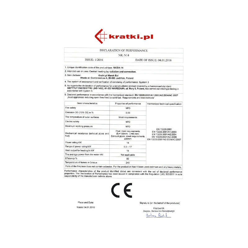 Kratki NADIA 14 G Ενεργειακό Τζάκι Ξύλου Αερόθερμο 14kw Ίσιο από Χάλυβα με Συρόμενη Πόρτα CE