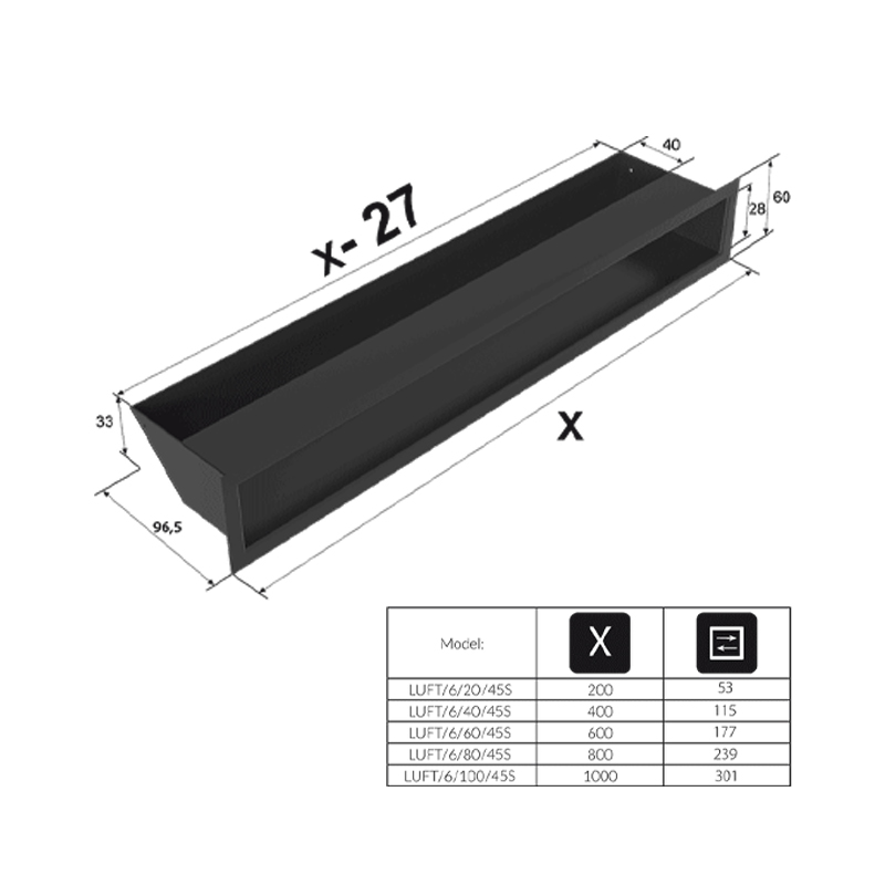 Kratki LUFT 6 100 45S Περσίδα Τζακιού 6×100cm Ορθογώνια