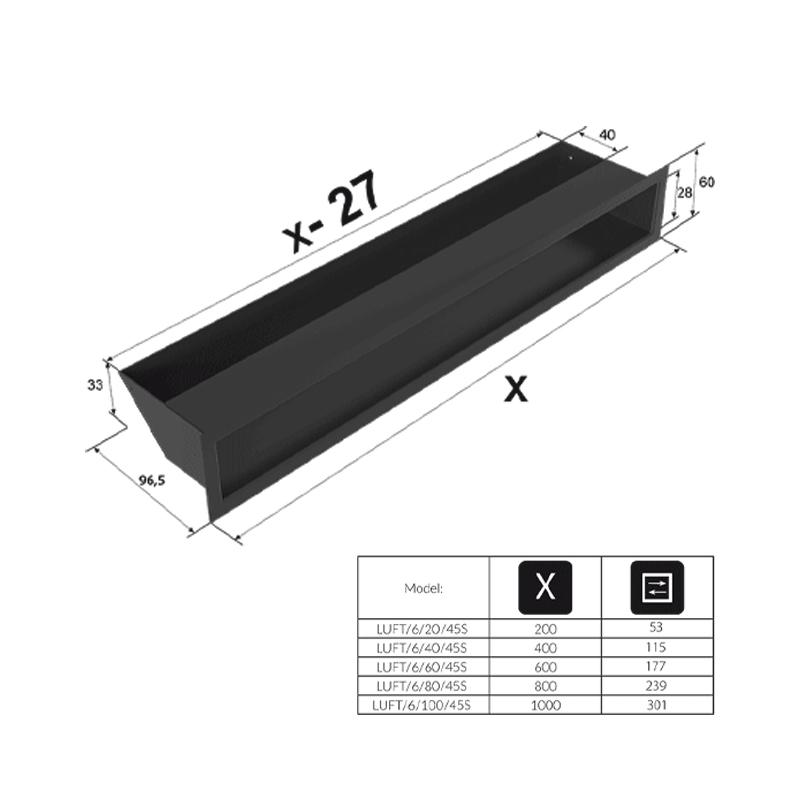 Kratki LUFT 6 80 45S Περσίδα Τζακιού 6×80cm Ορθογώνια