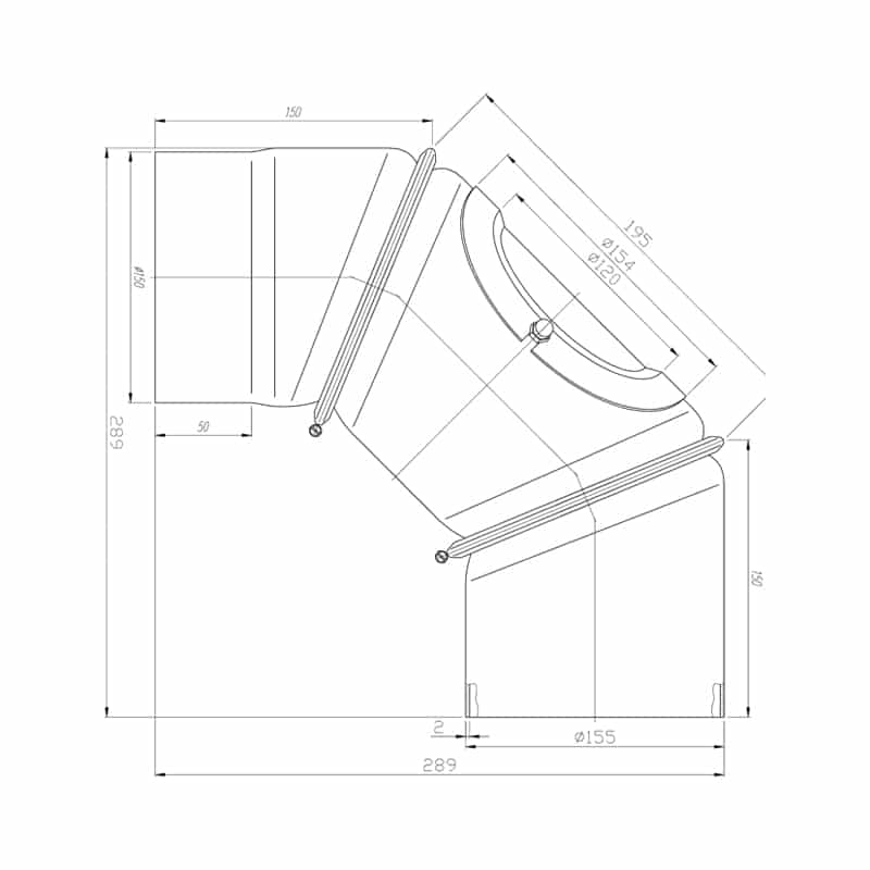 OEM Γωνία Σύνδεσης Καπνοδόχου 150mm 90° Ρυθμιζόμενη Μαύρου Χάλυβα