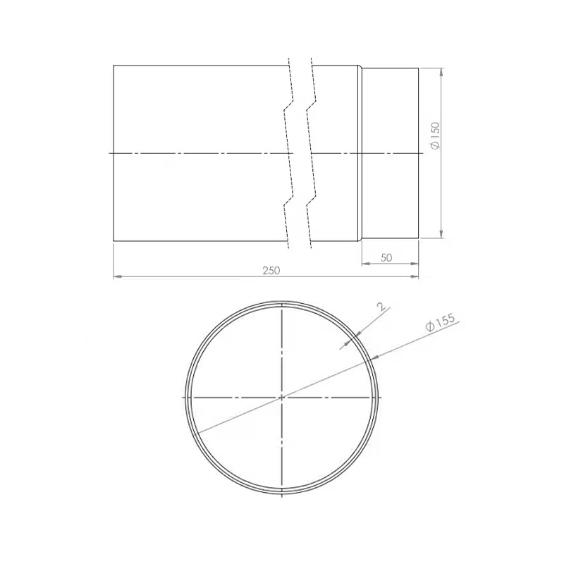 OEM Καμινάδα Καπνοδόχου 150mm 0,25m Μαύρου Χάλυβα Διαστάσεις