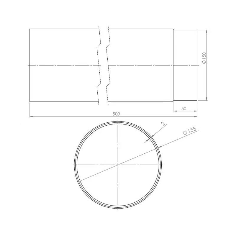 OEM Καμινάδα Καπνοδόχου 150mm 0,5m Μαύρου Χάλυβα Διαστάσεις