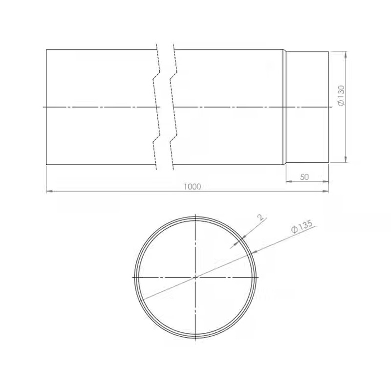 OEM Καμινάδα Καπνοδόχου 130mm 1m Μαύρου Χάλυβα Διαστάσεις