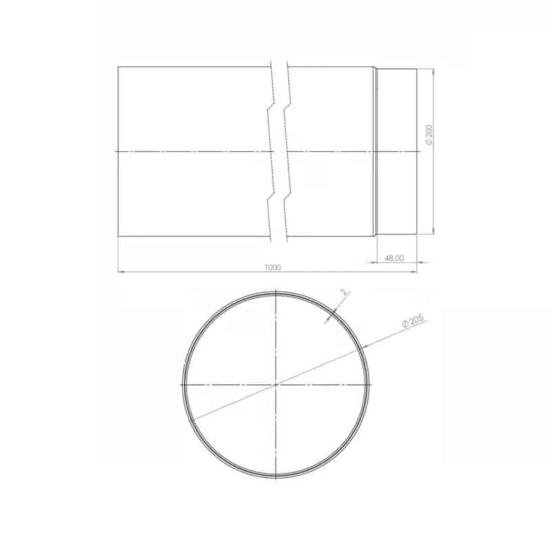 OEM Καμινάδα Καπνοδόχου 200mm 1m Μαύρου Χάλυβα Διαστάσεις