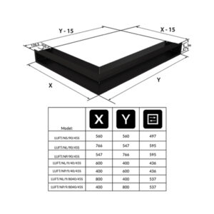 Kratki LUFT NS 90 45S C Περσίδα Τζακιού 56x56x9cm Γωνιακή Συμμετρική Μαύρη