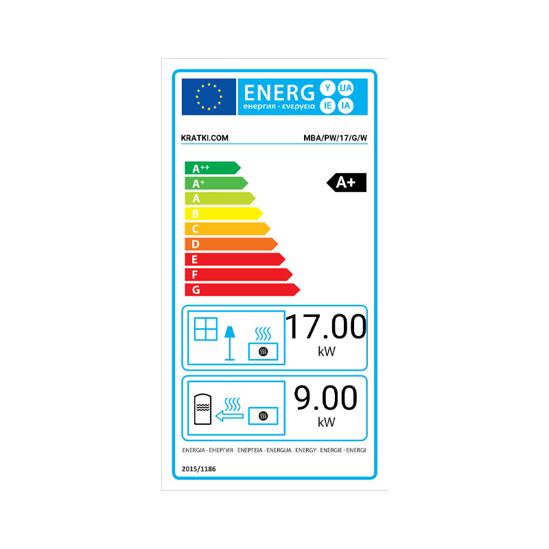 Kratki MBA PW 17 G W Ενεργειακό Τζάκι Ξύλου Καλοριφέρ 17kW Ίσιο με Συρόμενη Πόρτα Ενεργειακή Καρτέλα