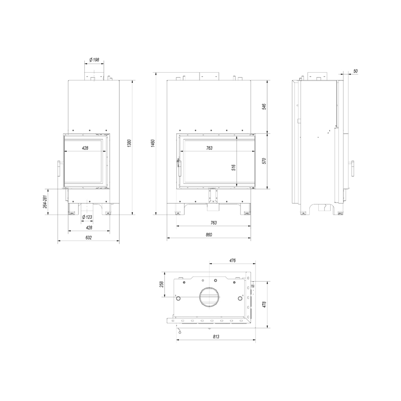 Kratki MBA PW 17 P BS W Ενεργειακό Τζάκι Ξύλου Καλοριφέρ 17kW Αριστερή Γωνία με Ανοιγόμενη Πόρτα