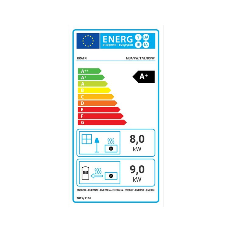 Kratki MBA PW 17 L BS W Ενεργειακό Τζάκι Ξύλου Καλοριφέρ 17kW Αριστερή Γωνία με Ανοιγόμενη Πόρτα Ενεργειακή Καρτέλα