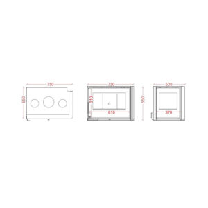 Χυτήρια Μισαηλίδη T-75 Corner Crystal Ενεργειακό Τζάκι Κασέτα Ξύλου 14kW Δεξιά Γωνία με Ανοιγόμενη Πόρτα Κλειστού Δοχείου Διαστάσεις
