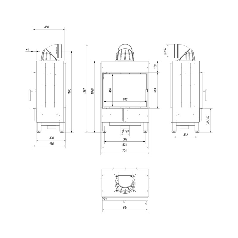 Kratki LUCY 12 BLACK Ενεργειακό Τζάκι Ξύλου Αερόθερμο 12kw Ίσιο από Χάλυβα με Ανοιγόμενη Πόρτα