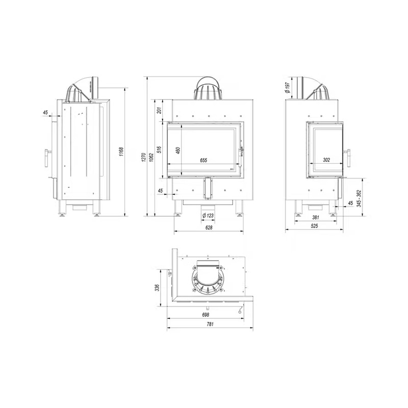 Kratki LUCY 12 L BS BLACK Ενεργειακό Τζάκι Ξύλου Αερόθερμο 12kw Αριστερή Γωνία από Χάλυβα με Ανοιγόμενη Πόρτα