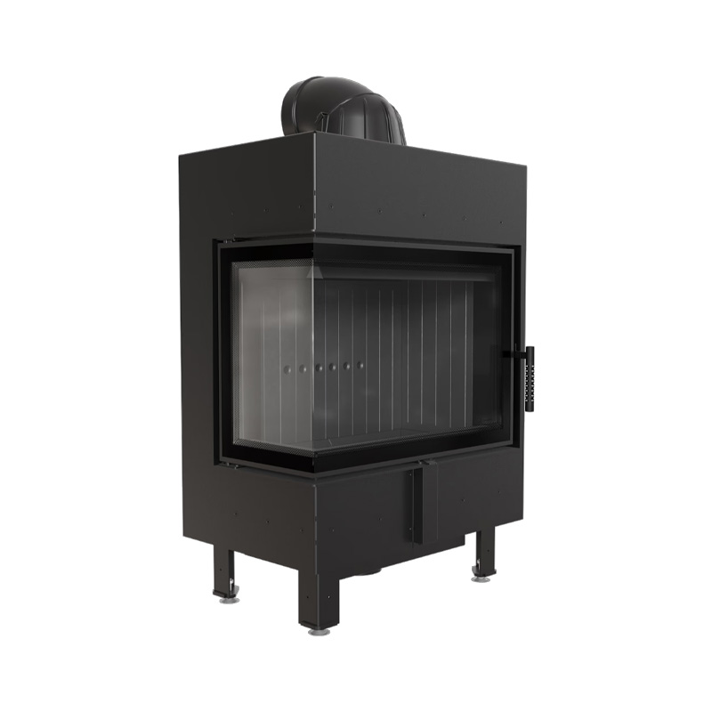 Kratki LUCY 12 L BS BLACK Ενεργειακό Τζάκι Ξύλου Αερόθερμο 12kw Αριστερή Γωνία από Χάλυβα με Ανοιγόμενη Πόρτα