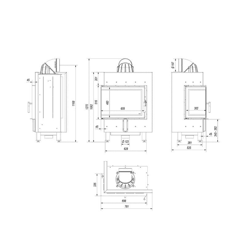 Kratki LUCY 12 L BS Ενεργειακό Τζάκι Ξύλου Αερόθερμο 12kw Αριστερή Γωνία από Χάλυβα με Ανοιγόμενη Πόρτα