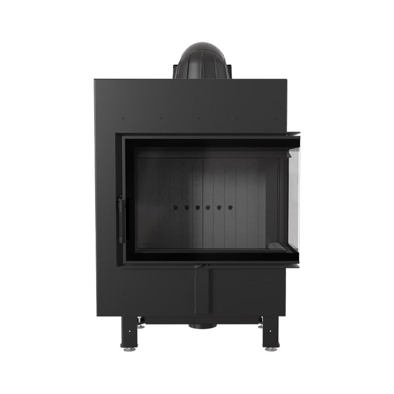 Kratki LUCY 12 P BS BLACK Ενεργειακό Τζάκι Ξύλου Αερόθερμο 12kw Δεξιά Γωνία από Χάλυβα με Ανοιγόμενη Πόρτα