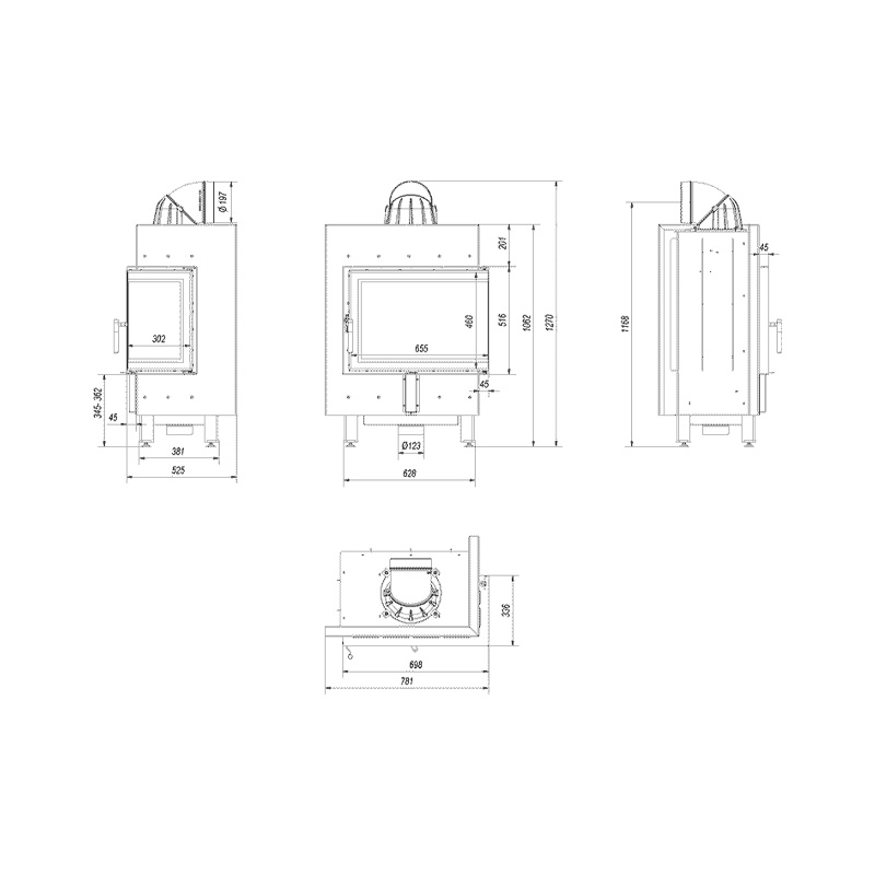 Kratki LUCY 12 P BS Ενεργειακό Τζάκι Ξύλου Αερόθερμο 12kw Δεξιά Γωνία από Χάλυβα με Ανοιγόμενη Πόρτα