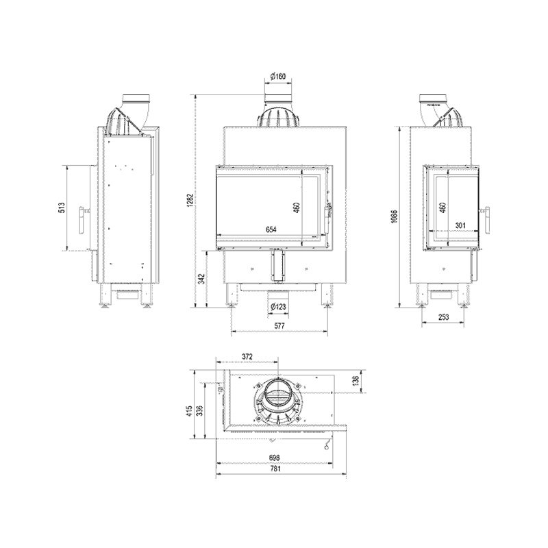 Kratki LUCY 12 SLIM L BS Ενεργειακό Τζάκι Ξύλου Αερόθερμο 8kw Αριστερή Γωνία από Χάλυβα με Ανοιγόμενη Πόρτα