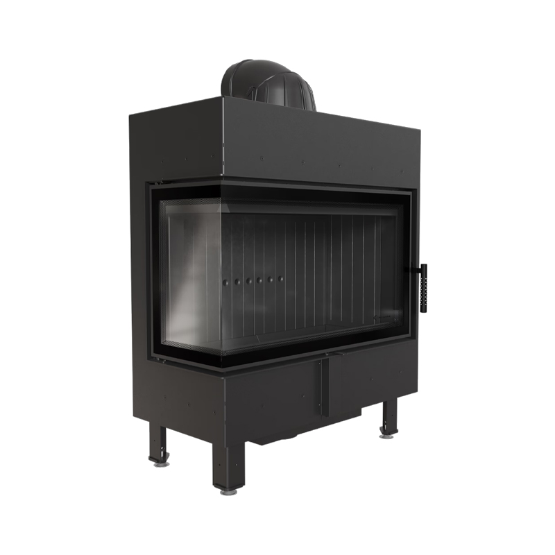 Kratki LUCY 14 L BS BLACK Ενεργειακό Τζάκι Ξύλου Αερόθερμο 14kw Αριστερή Γωνία από Χάλυβα με Ανοιγόμενη Πόρτα