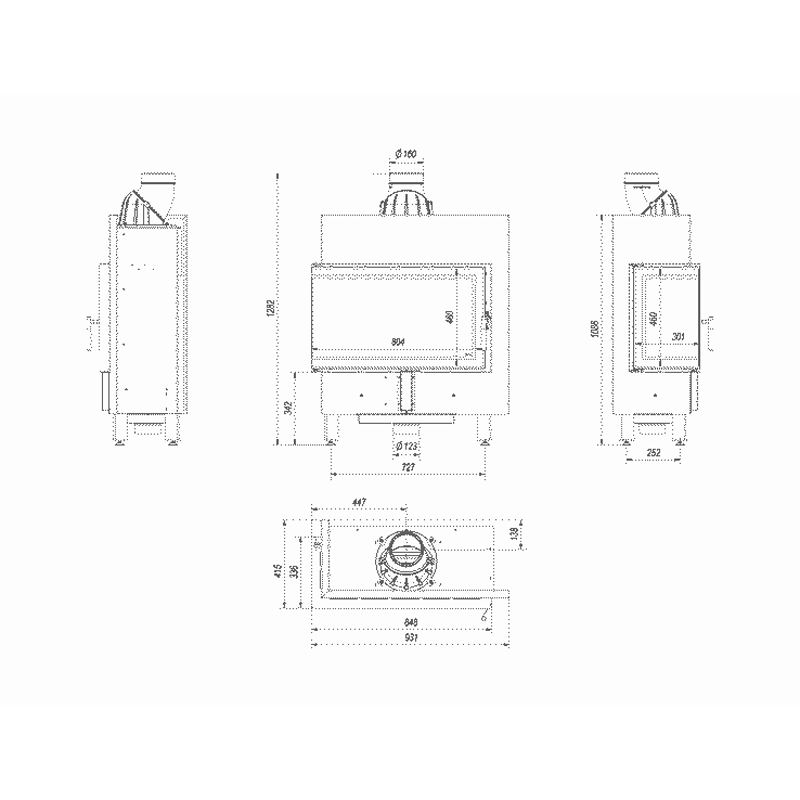 Kratki LUCY 14 SLIM L BS Ενεργειακό Τζάκι Ξύλου Αερόθερμο 10kw Αριστερή Γωνία από Χάλυβα με Ανοιγόμενη Πόρτα Τεχνικό Σχέδιο