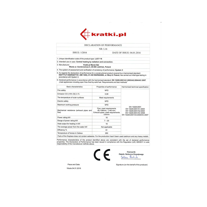 Kratki LUCY 16 Ενεργειακό Τζάκι Ξύλου Αερόθερμο 16kw Ίσιο από Χάλυβα με Ανοιγόμενη Πόρτα CE