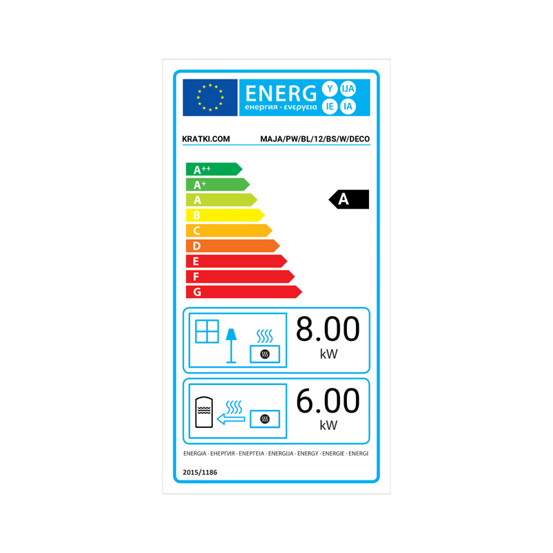 Kratki MAJA PW BL 12 BS W DECO Ενεργειακό Τζάκι Ξύλου Καλοριφέρ 8kW Αριστερή Γωνία με Ανοιγόμενη Πόρτα Ενεργειακή Καρτέλα