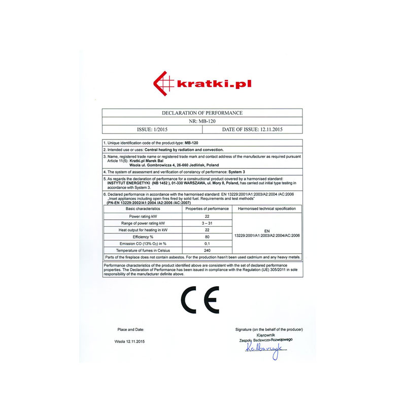 Kratki MB 120 G Ενεργειακό Τζάκι Ξύλου Αερόθερμο 20kw Ίσιο από Χάλυβα με Συρόμενη Πόρτα CE