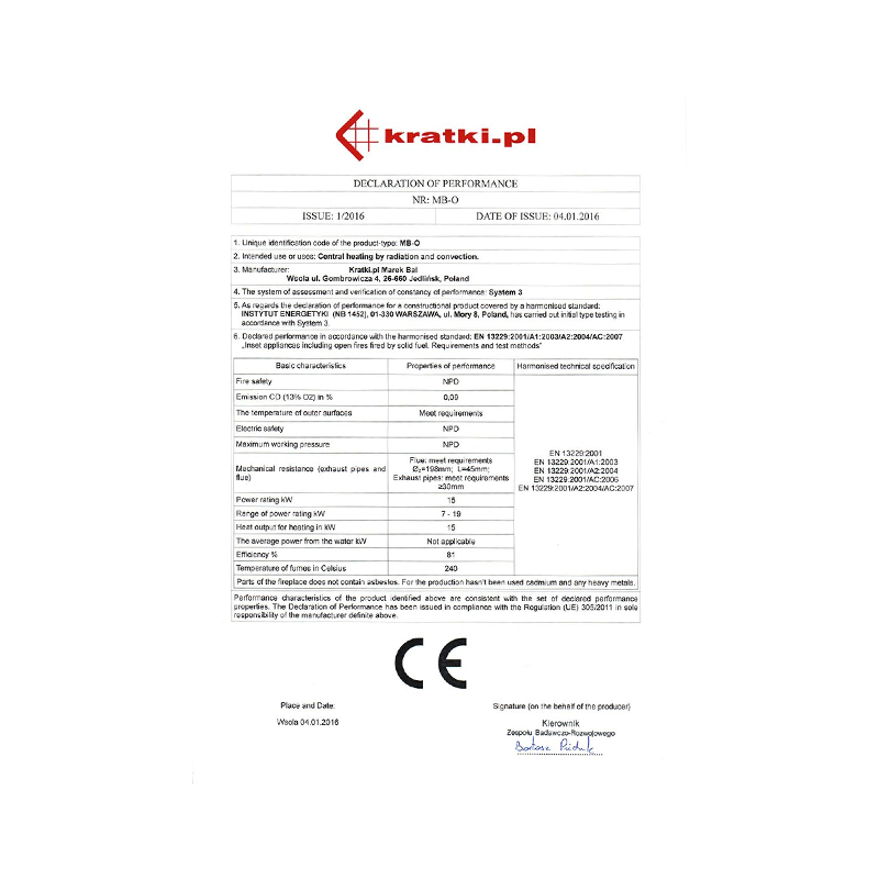 Kratki MBO G Ενεργειακό Τζάκι Ξύλου Αερόθερμο 15kw Ίσιο από Χάλυβα με Συρόμενη Πόρτα CE