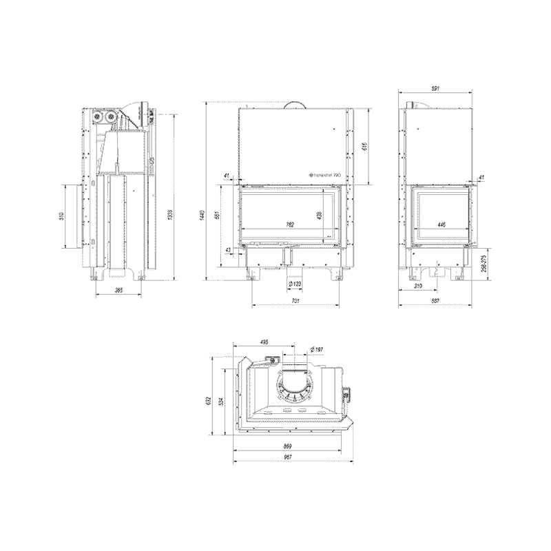 Kratki MBO L BS G BLACK Ενεργειακό Τζάκι Ξύλου Αερόθερμο 15kw Αριστερή Γωνία από Χάλυβα με Συρόμενη Πόρτα Τεχνικό Σχέδιο