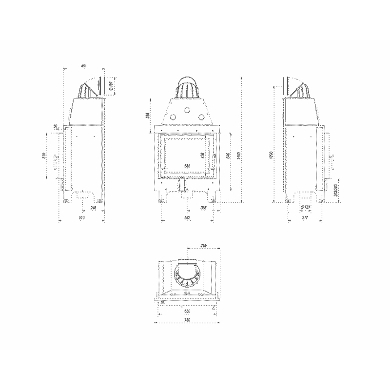 Kratki MBZ PF BLACK Ενεργειακό Τζάκι Ξύλου Αερόθερμο 13kw Ίσιο από Χάλυβα με Ανοιγόμενη Πόρτα Τεχνικό Σχέδιο