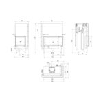 Kratki NADIA 14 P BS G BLACK Ενεργειακό Τζάκι Ξύλου Αερόθερμο 14kw Δεξιά Γωνία από Χάλυβα με Συρόμενη Πόρτα Τεχνικό Σχέδιο