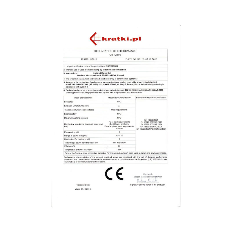 Kratki NBC 500 500 Ενεργειακό Τζάκι Ξύλου Αερόθερμο 8kw Τριών Όψεων από Χάλυβα με Συρόμενη Πόρτα CE