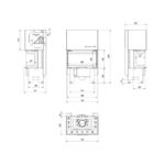 Kratki NBC 680 280 BLACK Ενεργειακό Τζάκι Ξύλου Αερόθερμο 7kw Τριών Όψεων από Χάλυβα με Συρόμενη Πόρτα Τεχνικό Σχέδιο