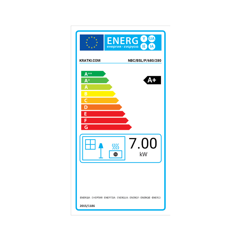 Kratki NBC BSL P 680 280 Ενεργειακό Τζάκι Ξύλου Αερόθερμο 7kw Τριών Όψεων από Χάλυβα με Ανοιγόμενη Πόρτα Ενεργειακή Καρτέλα