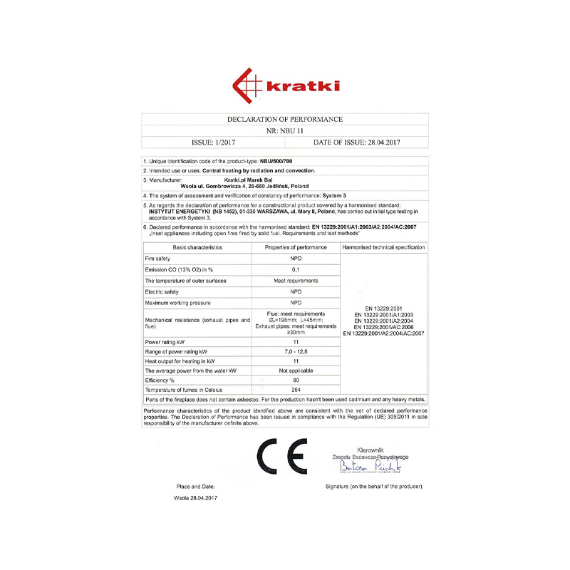 Kratki NBU 500 700 Ενεργειακό Τζάκι Ξύλου Αερόθερμο 11kw Τριών Όψεων από Χάλυβα με Συρόμενη Πόρτα CE