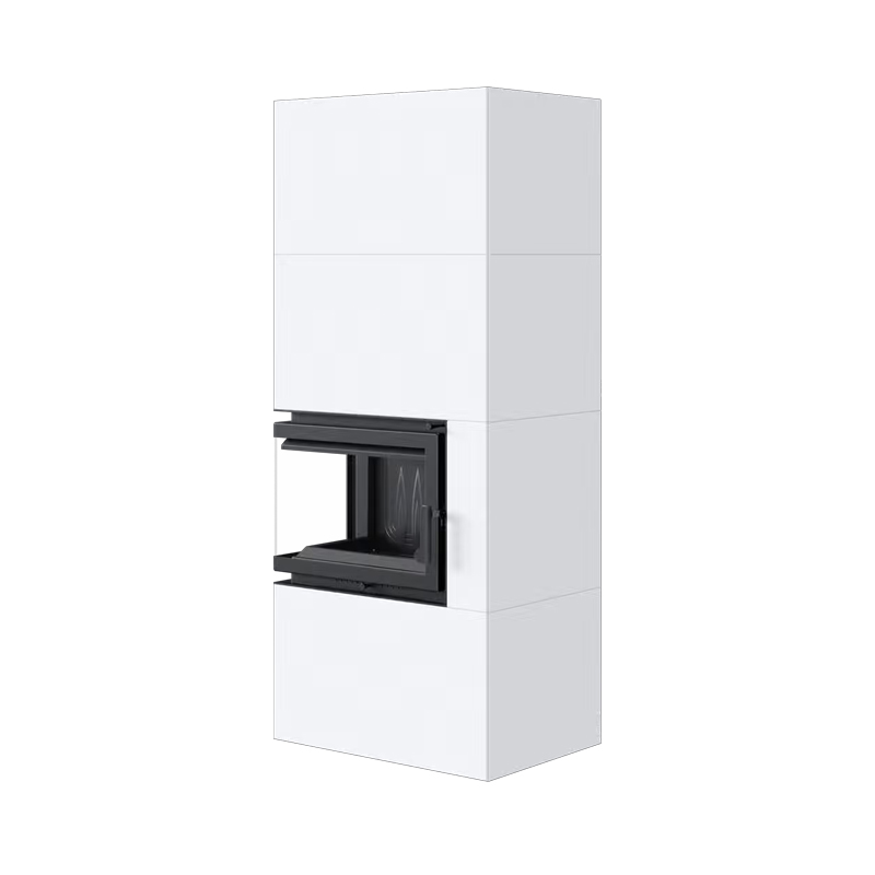 Kratki SIMPLE BOX L S BIANCO Ενεργειακό Τζάκι Ξύλου Αερόθερμο 8kW Αριστερή Γωνία Μαντεμένιο με Ανοιγόμενη Πόρτα