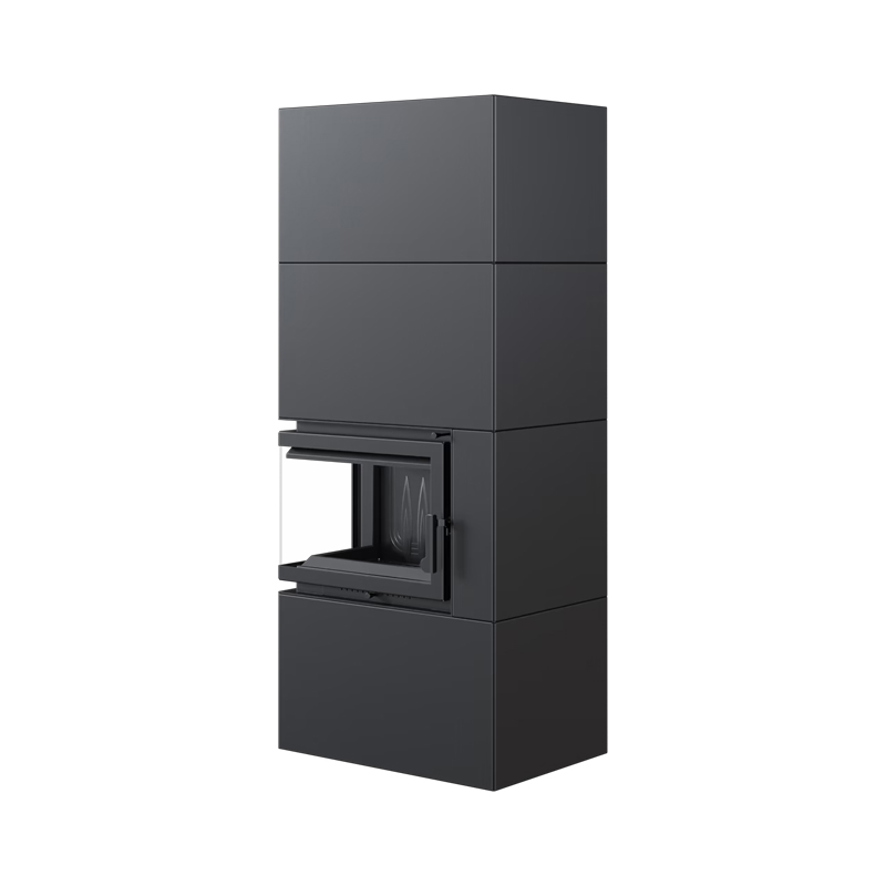 Kratki SIMPLE BOX L S BLACK Ενεργειακό Τζάκι Ξύλου Αερόθερμο 8kW Αριστερή Γωνία Μαντεμένιο με Ανοιγόμενη Πόρτα