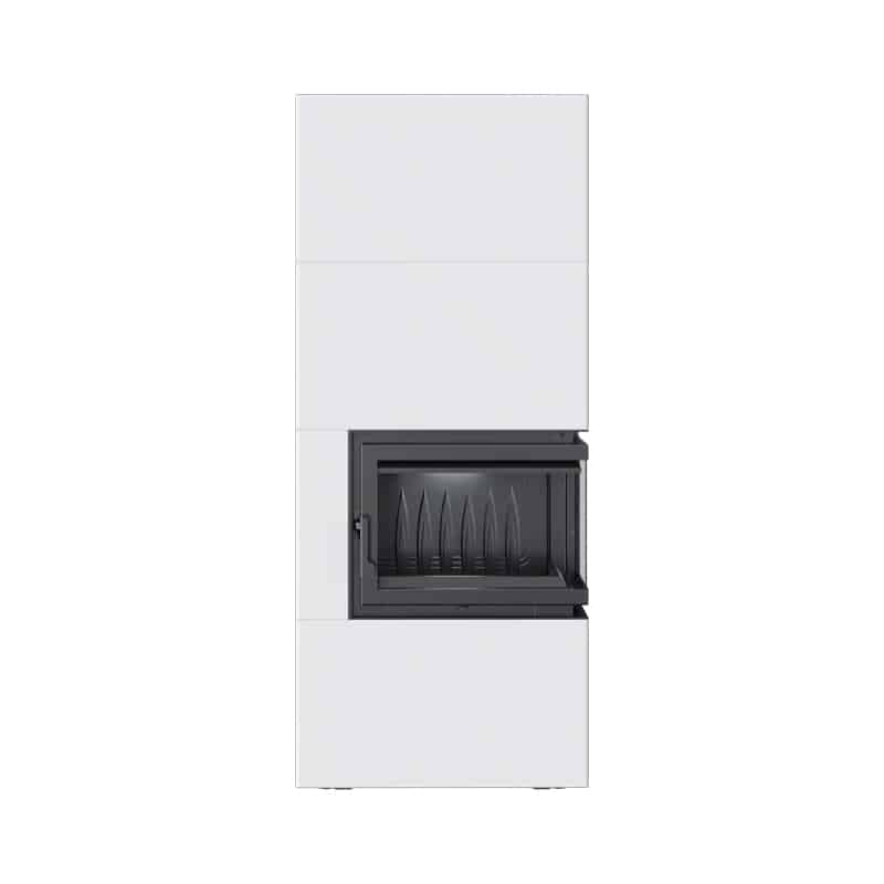 Kratki SIMPLE BOX P S BIANCO Ενεργειακό Τζάκι Ξύλου Αερόθερμο 8kW Δεξιά Γωνία Μαντεμένιο με Ανοιγόμενη Πόρτα