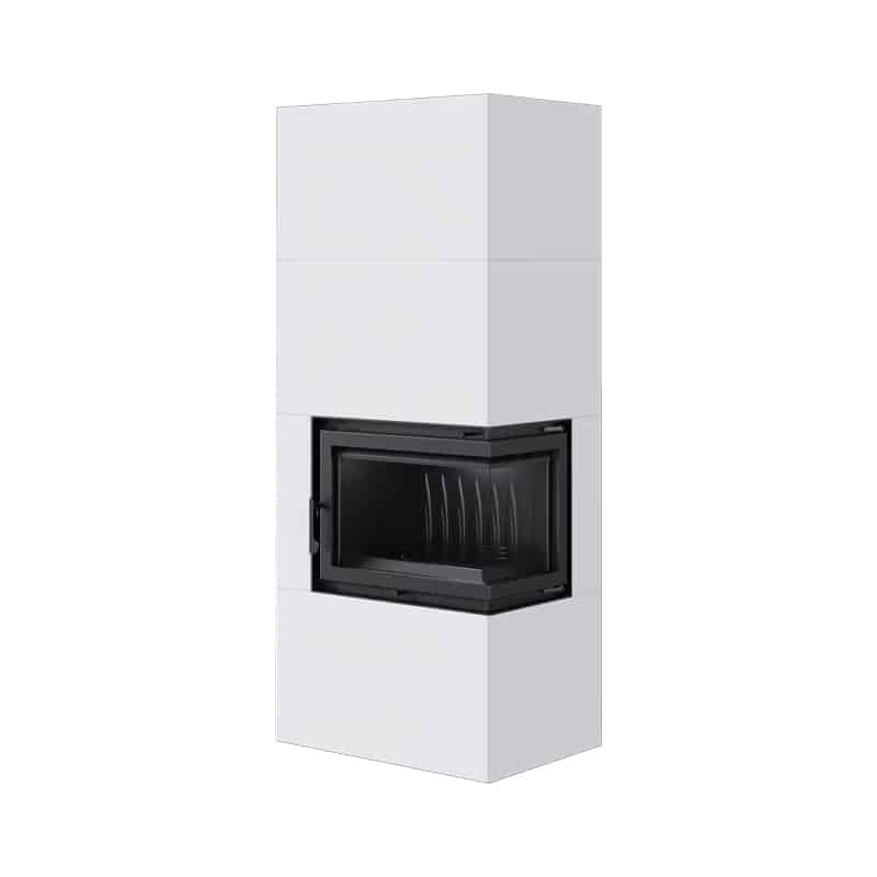 Kratki SIMPLE BOX P S BIANCO Ενεργειακό Τζάκι Ξύλου Αερόθερμο 8kW Δεξιά Γωνία Μαντεμένιο με Ανοιγόμενη Πόρτα