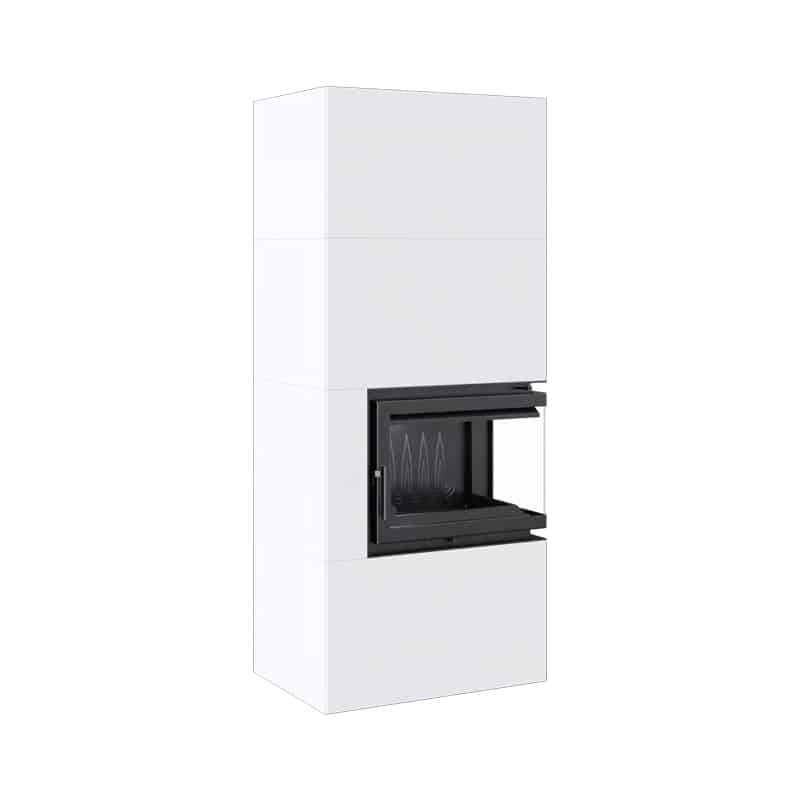 Kratki SIMPLE BOX P S BIANCO Ενεργειακό Τζάκι Ξύλου Αερόθερμο 8kW Δεξιά Γωνία Μαντεμένιο με Ανοιγόμενη Πόρτα