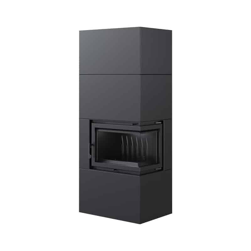 Kratki SIMPLE BOX P S BLACK Ενεργειακό Τζάκι Ξύλου Αερόθερμο 8kW Δεξιά Γωνία Μαντεμένιο με Ανοιγόμενη Πόρτα