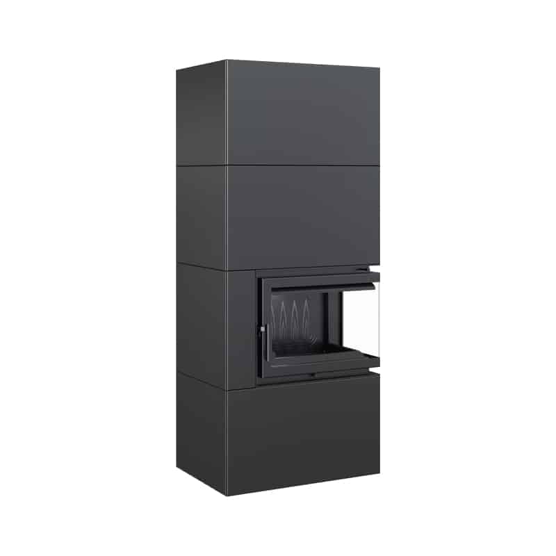 Kratki SIMPLE BOX P S BLACK Ενεργειακό Τζάκι Ξύλου Αερόθερμο 8kW Δεξιά Γωνία Μαντεμένιο με Ανοιγόμενη Πόρτα