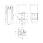 Kratki VNL 480 480 Ενεργειακό Τζάκι Ξύλου Αερόθερμο 8kW Αριστερή Γωνία από Χάλυβα με Συρόμενη Πόρτα Τεχνικό Σχέδιο