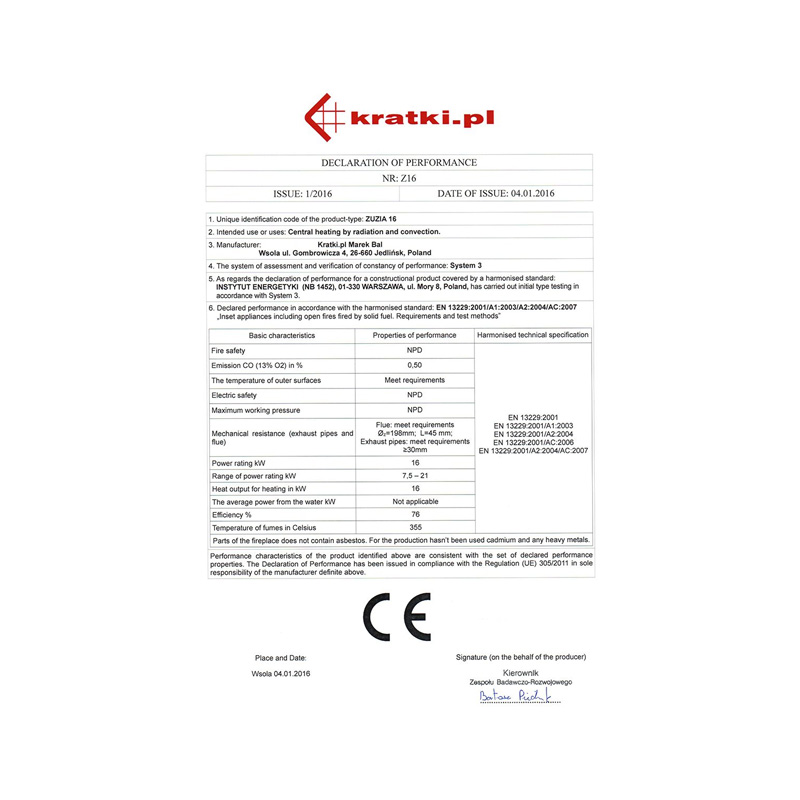 Kratki ZUZIA 700 Ενεργειακό Τζάκι Ξύλου Αερόθερμο 15kW Ίσιο Μαντεμένιο με Ανοιγόμενη Πόρτα CE